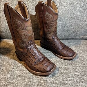Old West Brown Crocodile Pattern Cowboy Boots BSC1830 kids Size 1.0D